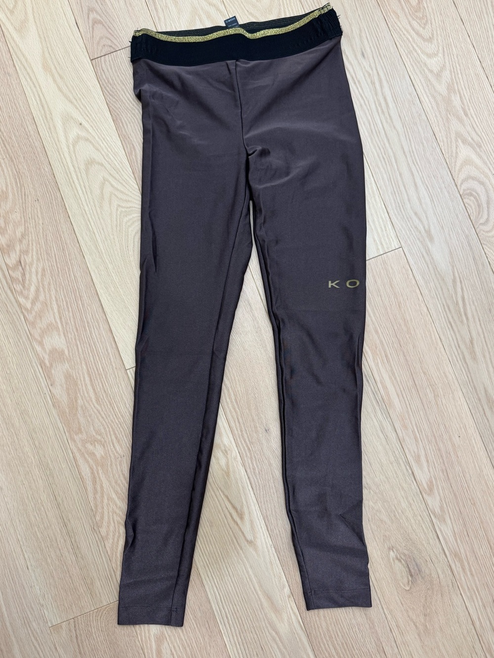 Koral Brown Leggings with Gold Trim Waistband